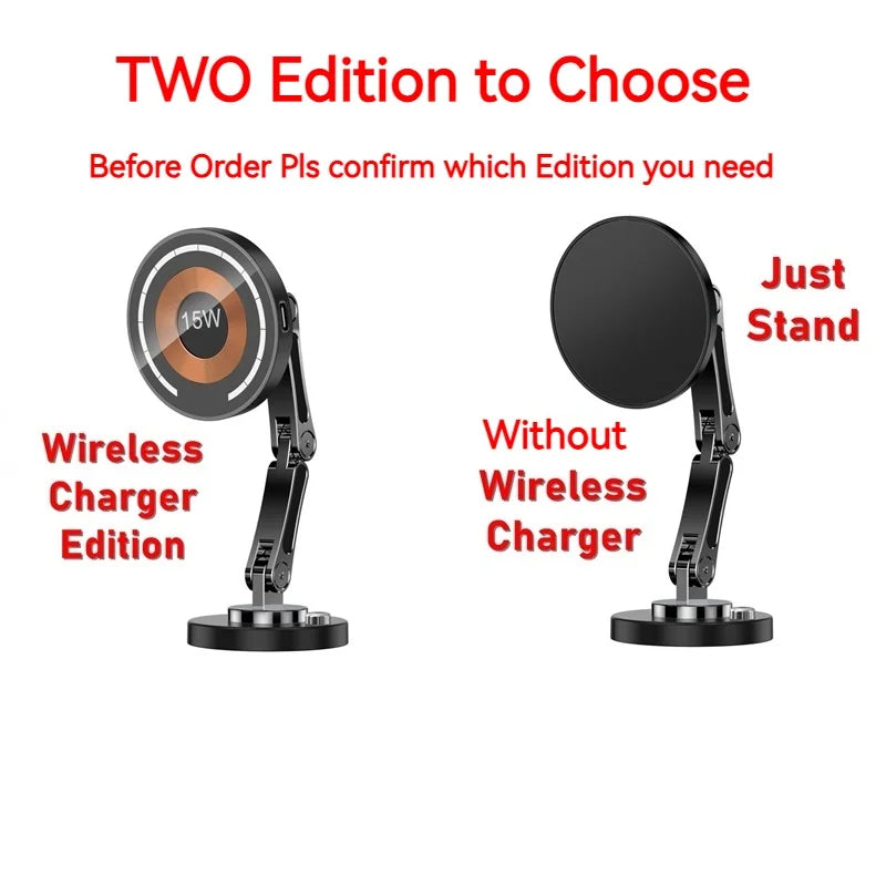 15W Magnetic Car Wireless Charger 360 Rotation Metal Foldable Charging Stand For Magsafe Iphone 15 14 13 12 11 Pro Max Samsung
