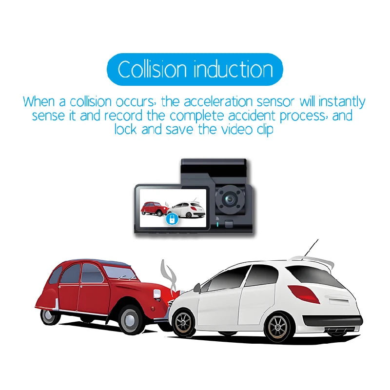 Dash Camera For Cars HD 1080P Video Recorder 3 Channels Front Inside Rear View Camera Night Vision Loop Recording Black Box