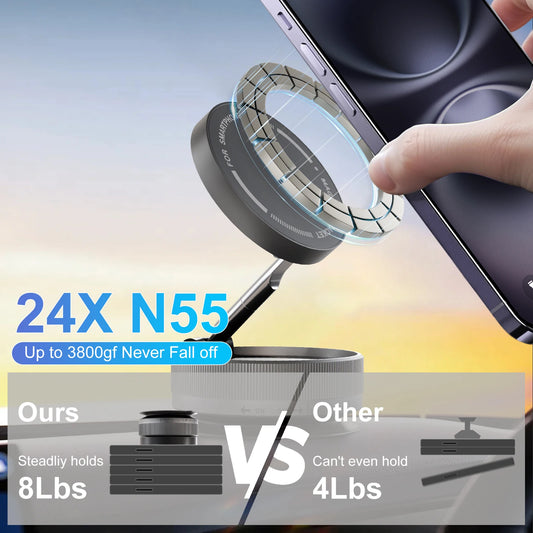 15W Wireless Charger Stand N55 Magnetic Vacuum Portable 360° Rotatable Fast Charging Car for Magsafe iPhone Apple Watch Airpods