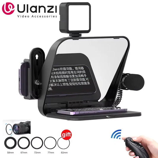 Ulanzi RT02 9 Inch Foldable Teleprompter for Smartphone Camera Tablet with Remote Control 58/67/72/77/82mm Lens Adapter
