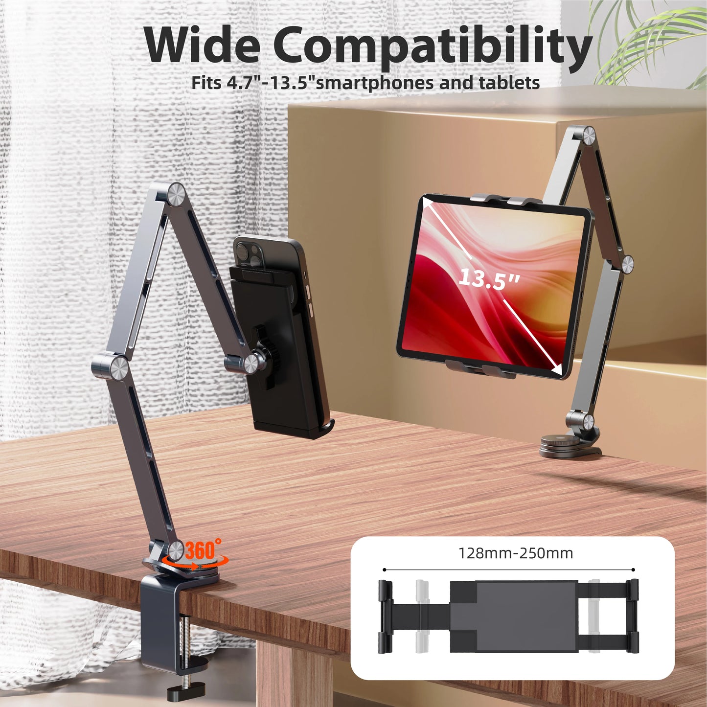 Kimdoole Tablet Desktop Cantilever Bracket Supports Table Mobile Phones Portable monitor Adjustable Rotating Tablet Clip Bracket