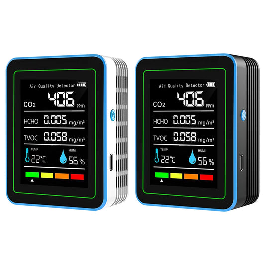 Air Quality Monitor 5 in 1 Indoor CO2 Detector Formaldehyde HCHO TVOC Monitor LCD Temperature Humidity Tester Alarm CO2 Meter