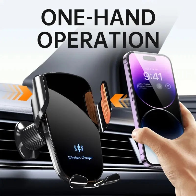 UYUXIO Manual Clamp Wireless Car Charger 15 Fast Charging Air Vent Car Mount Phone Holder for iPhone Samsung Android Phone