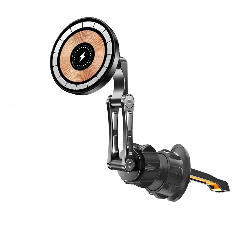 15W Magnetic Car Wireless Charger 360 Rotation Metal Foldable Charging Stand For Magsafe Iphone 15 14 13 12 11 Pro Max Samsung