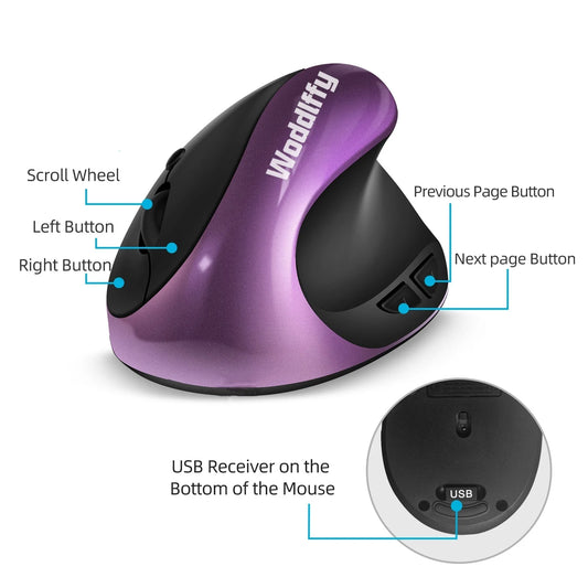 Ergonomic MouseCordless Mouse with 6 Buttons for LaptopsDesktop Mac Book Small Mouse (Purple)