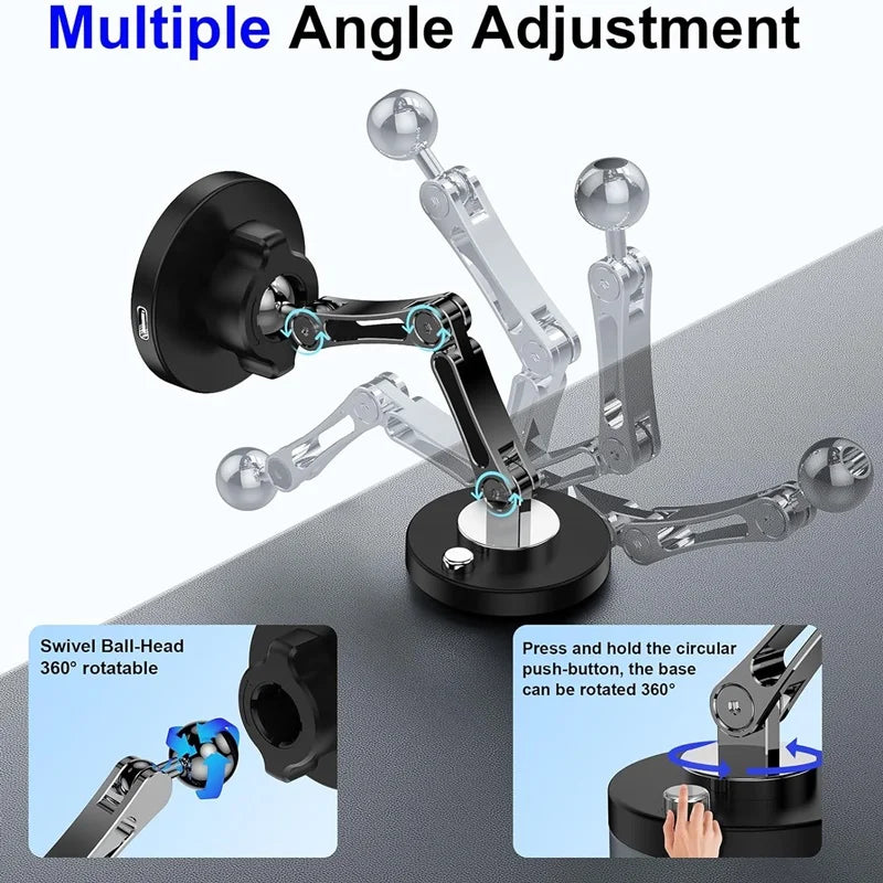 15W Magnetic Car Wireless Charger 360 Rotation Metal Foldable Charging Stand For Magsafe Iphone 15 14 13 12 11 Pro Max Samsung