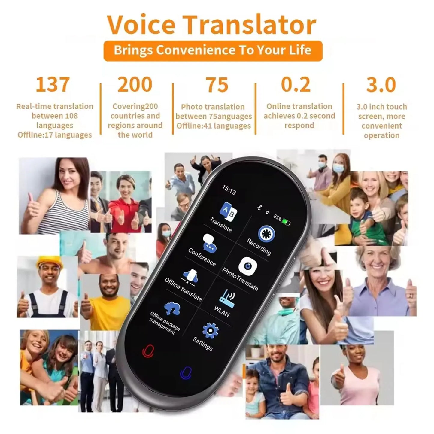 Vormor Z8 Portable Smart Voice Translator Real-time 138 Multi-Language Speech Interactive Offline Translator for Travel Learning