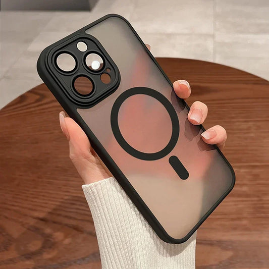 Luxury Armor Magnetic Matte Translucent Case For iPhone 17 16 15 14 Plus 13 12 11 Pro Max Case For Magsafe Wireless Charge Cover