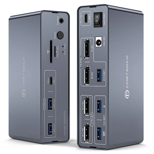 KVM Docking Station 4K120Hz Displayport USB C KVM Switch 2 Monitors 2 Computers,with 10Gbps USB 3.2 ports SD/microSD Card Slots